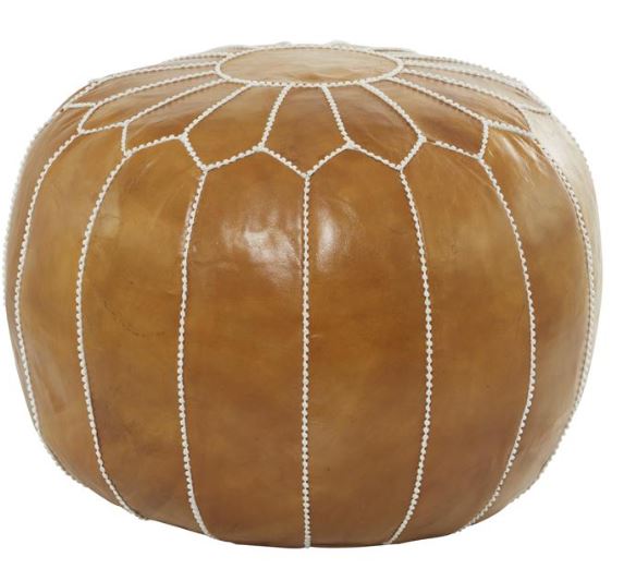 Light Brown Leather Moroccan Pouf
