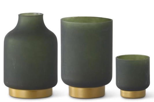 Frosted Green Glass Containers with Gold Base (Various Styles)