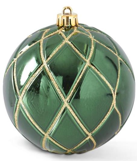 Glitter Shatterproof Ball Ornament, Green w/Gold (Various Sizes)