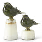 Green Glass Birds w/ Marble Base, Set of 2