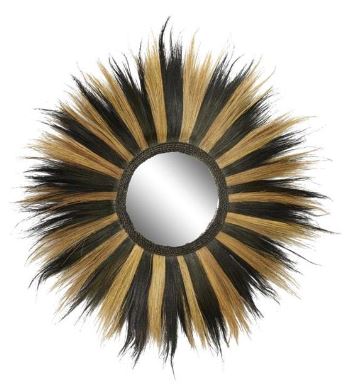 Dried Plant Bohemian Wall Mirror, Black and Gold