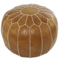 Light Brown Leather Moroccan Pouf