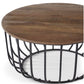 36" Black Metal Cage Coffee Table w/ Wood Top