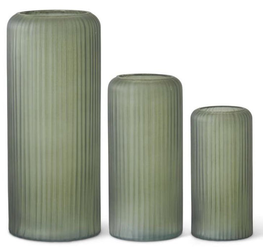 Frosted Green Ribbed Glass Vase (Various Sizes)