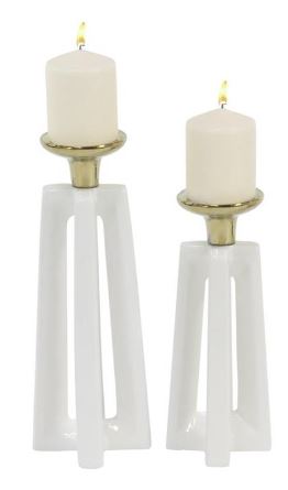 Cosmopolitan White Ceramic Candleholders, Set of 2