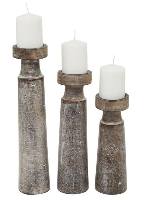 Light Mango Wood Candleholders, Set of 3