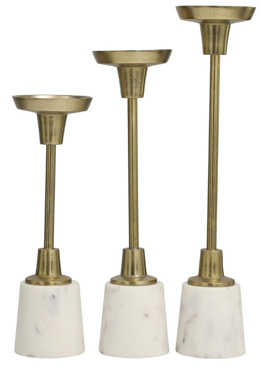 Gold Metal Candleholders w/ Marble base, Set of 3