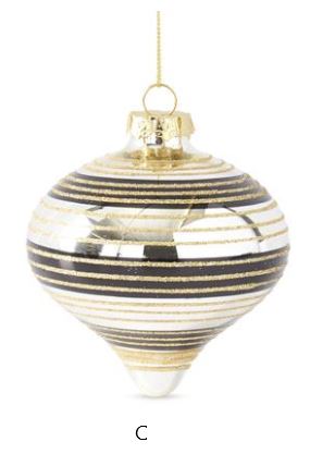 Black and Hold Glittered Stripe Mirrored Glass Ornament (Various Styles)