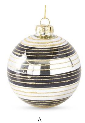 Black and Hold Glittered Stripe Mirrored Glass Ornament (Various Styles)