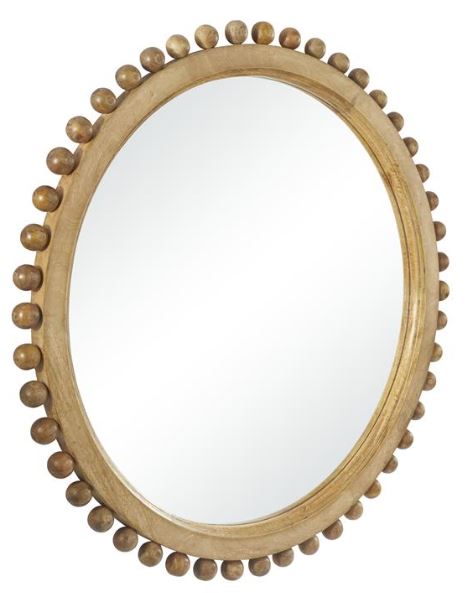 Round Mango Wood Beaded Mirror