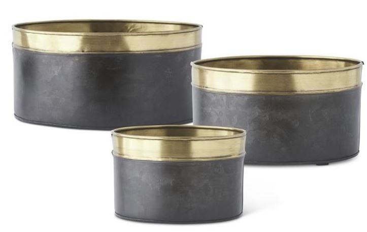 Gold Rimmed Black Metal Oval Planter (Various Sizes)