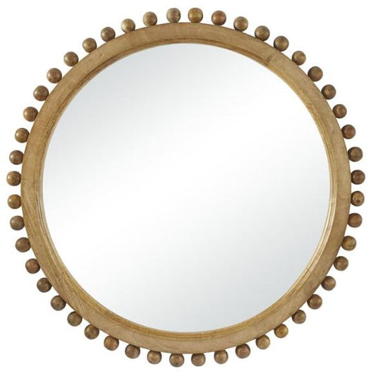Round Mango Wood Beaded Mirror