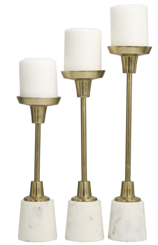 Gold Metal Candleholders w/ Marble base, Set of 3