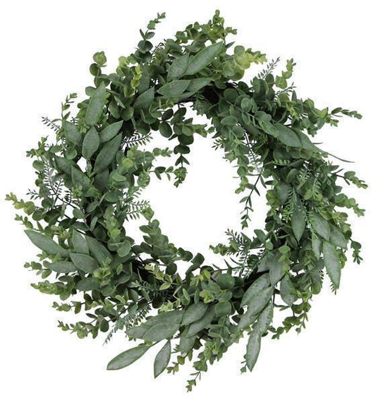 23" Mixed Eucalyptus Wreath 2-Tone Green