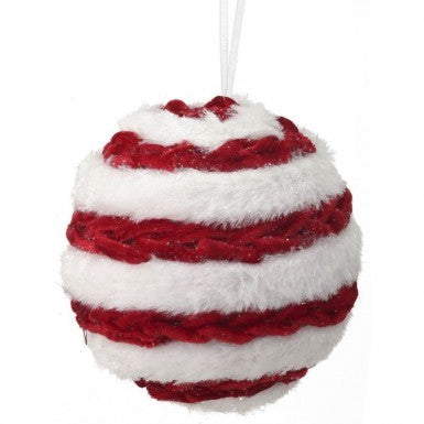 Velvet Fur Candy Striped Ball Ornament