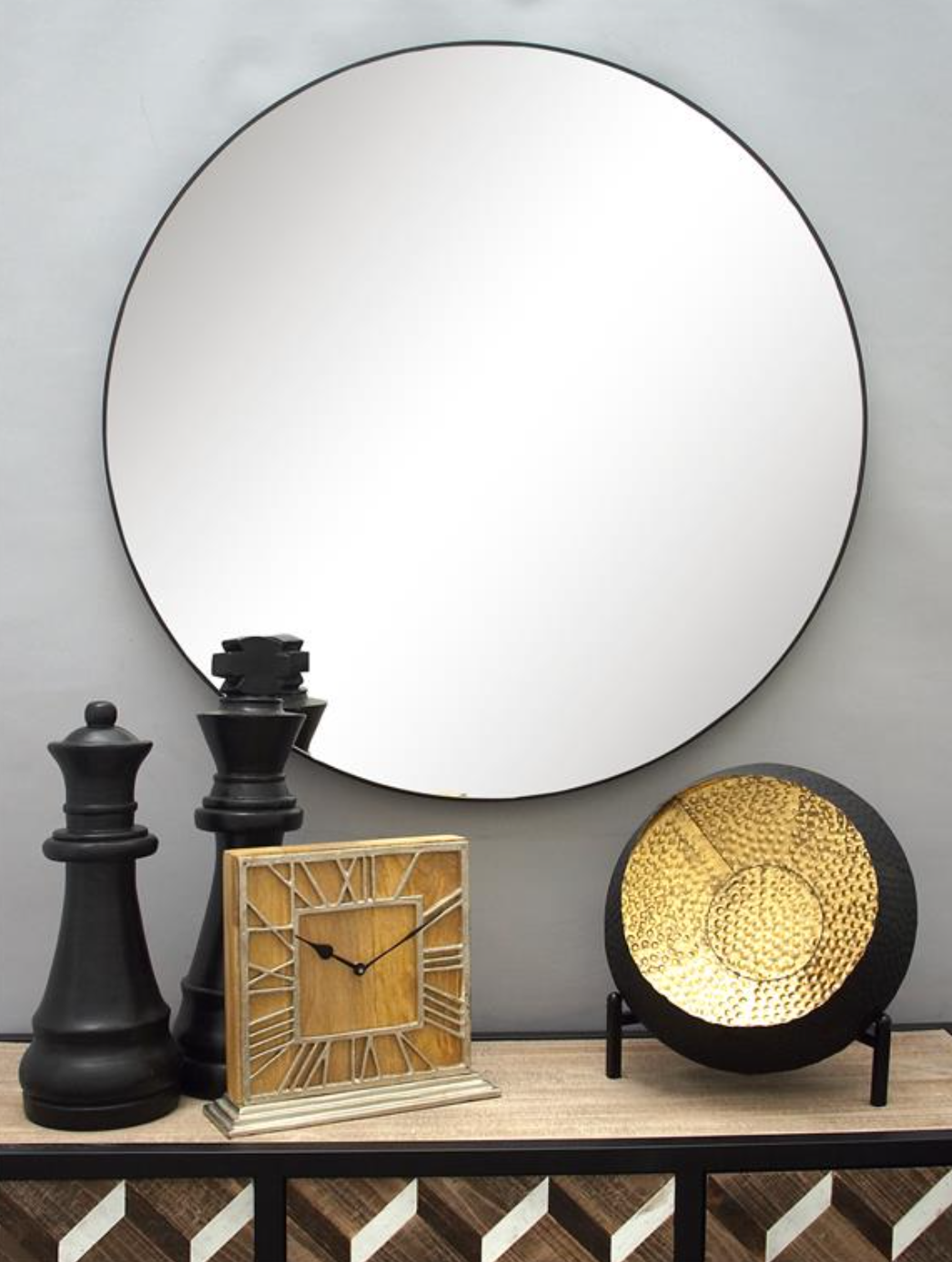 Oversized Black Wood Contemporary Wall Mirror