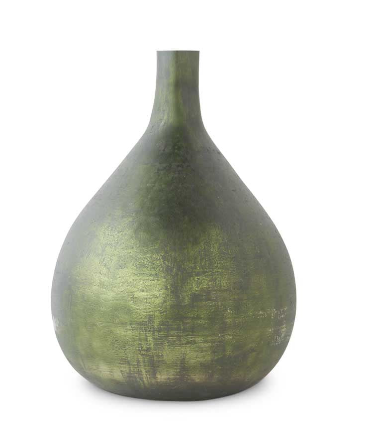 Antique Long Neck Vase, Olive Green