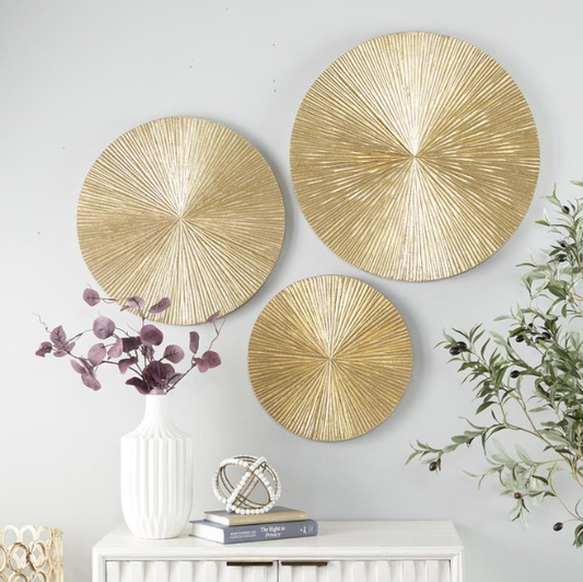 Gold Wood Contemporary Abstract Wall Décor, Set of 3