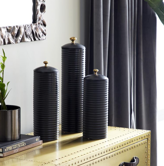 Black Ceramic Modern Jars, Set of 3