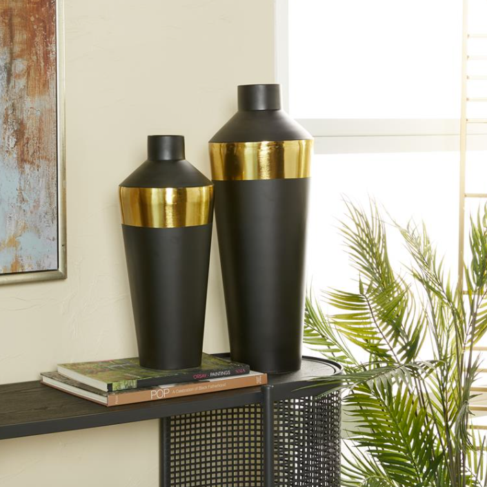 Black and Gold Metal Modern Vase (Various Sizes)