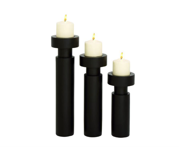 Black Mango Wood Modern Candleholders, Set of 3