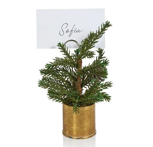 Pine in Gold Bucket Place Card Holder