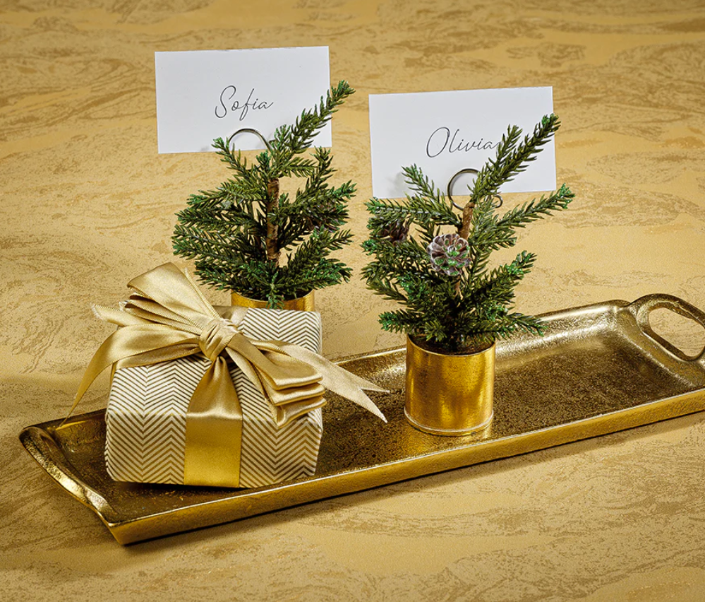 Pine in Gold Bucket Place Card Holder