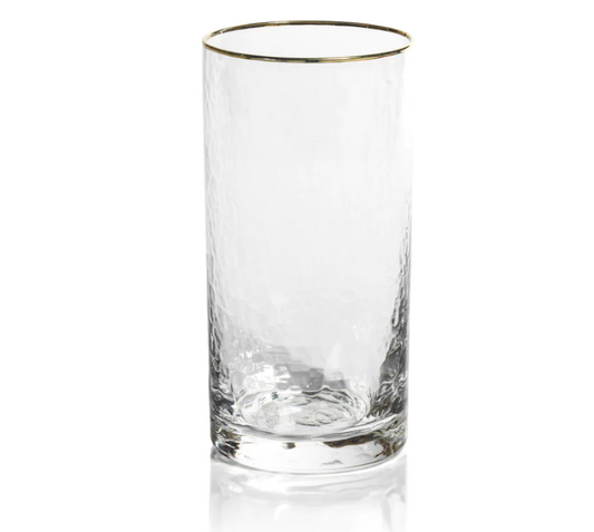 Negroni Hammered Highball Glass, Clear with Gold Rim
