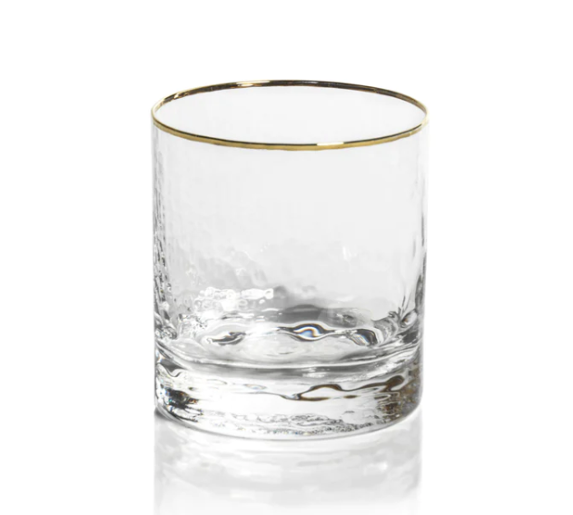 Negroni Hammered Double Old Fashioned Glass, Clear with Gold Rim