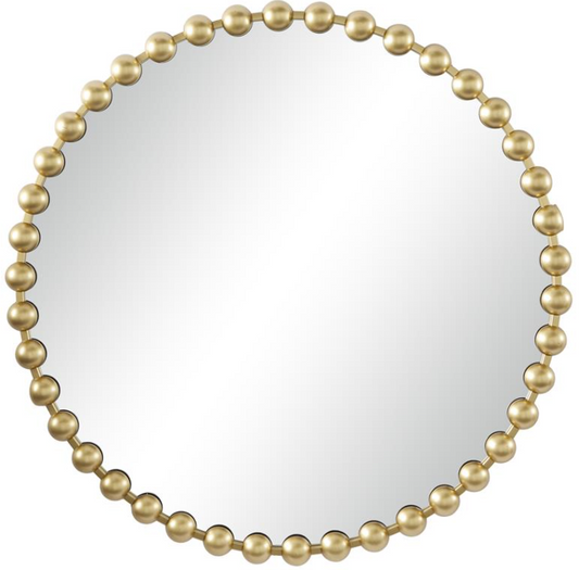 Gold Metal Modern Wall Mirror, with Beading