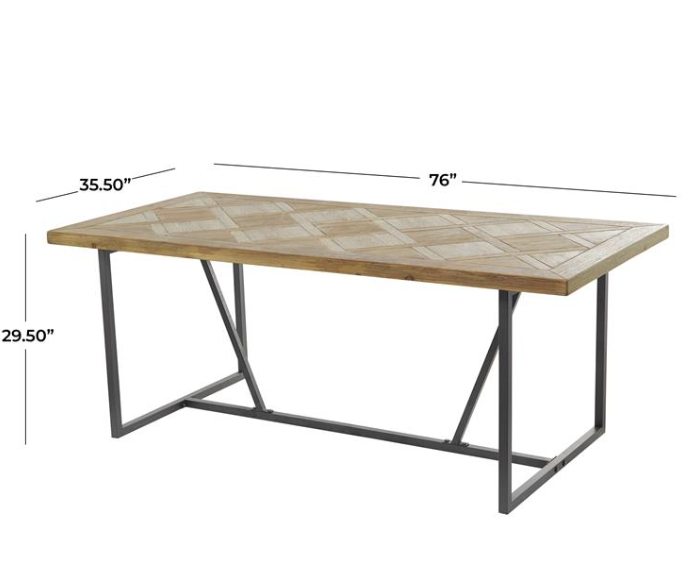 Parquet Wood Dining Table, Black Metal Base