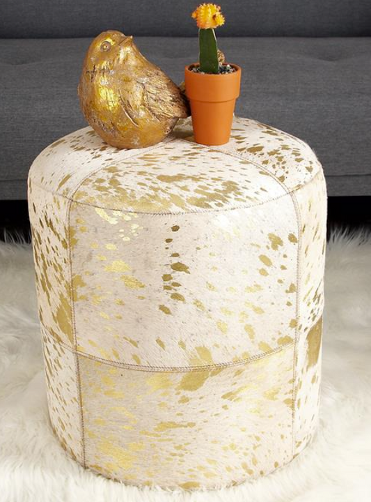 Leather Hide Ottoman, Gold