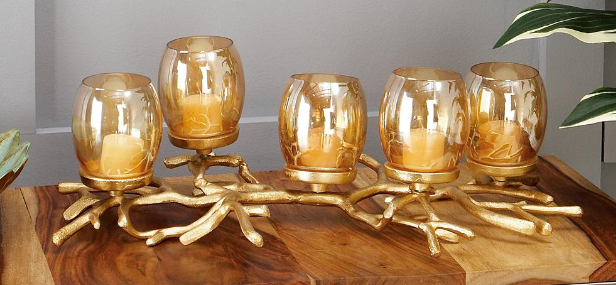 Gold Twig Glass Candleholder