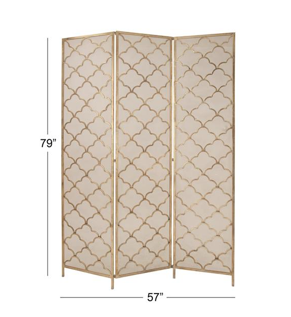 Gold Metal and Wire 3-Panel Screen