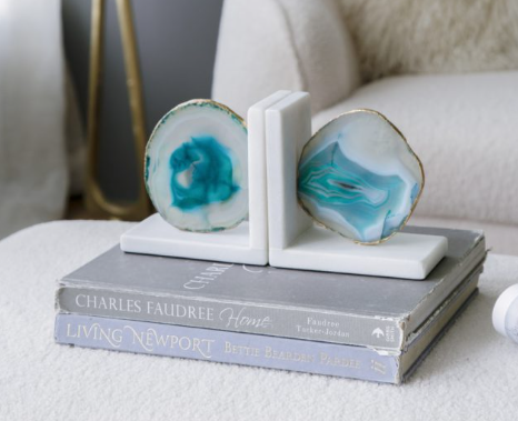 Green Agate and Marble Bookends, Set of 2