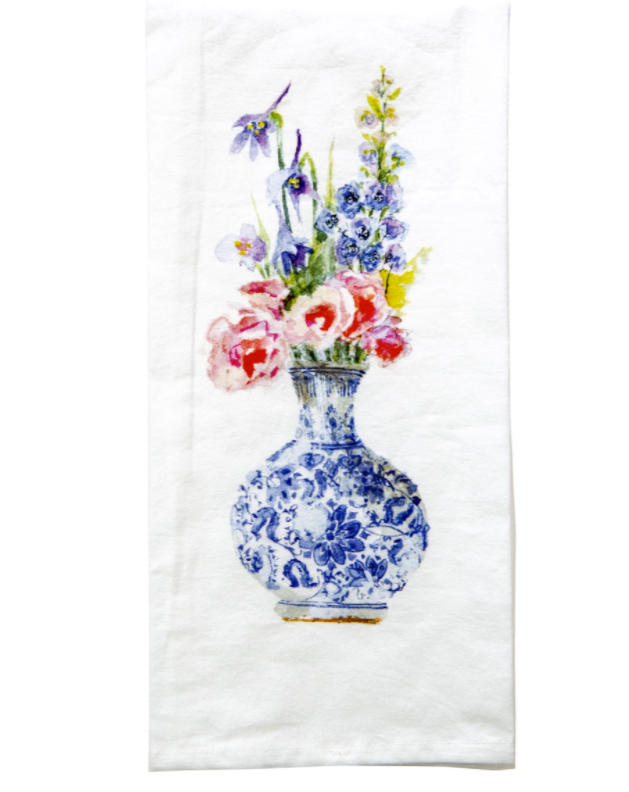 Blue Vase with Flowers Tea Towel