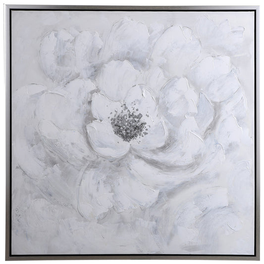 Hand Painted White Rose Framed Canvas