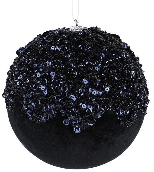 Black Velvet Sequin Ball Ornament, Champagne