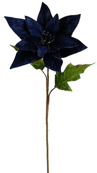 24" Velvet Glitter Poinsettia, Navy Blue