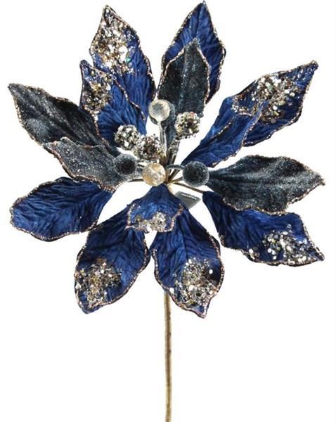 18" Sapphire Blue & Rose Gold Poinsettia Stem