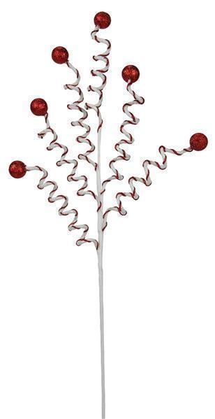 29.5” Curly Bead Spike Spray, White/Red