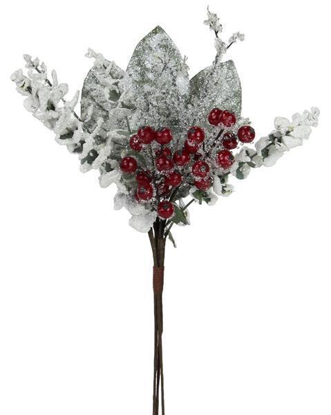 18" Frosted Magnolia Leaf Bush with Eucalyptus & Berries
