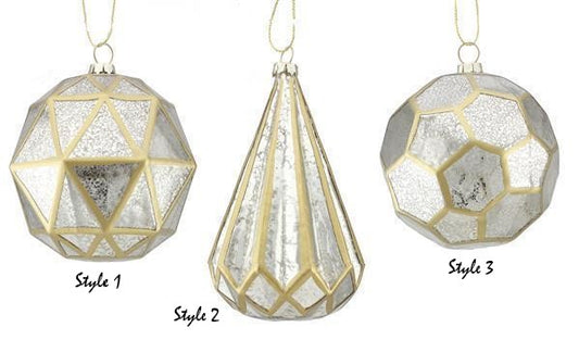 Geometric Glass Ornament, Silver & Gold (Various Styles)