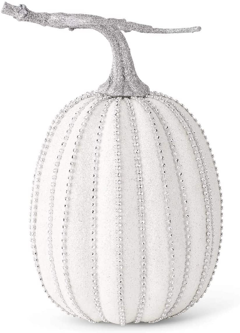 Jeweled White and Silver Glittered Pumpkin