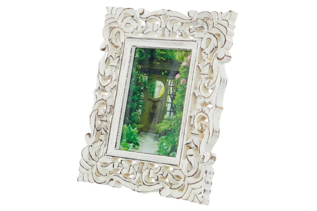 White Carved Wood Photo Frame