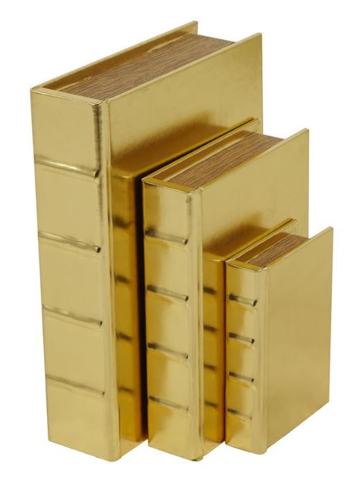 Gold Leather Book Box, Set of 3