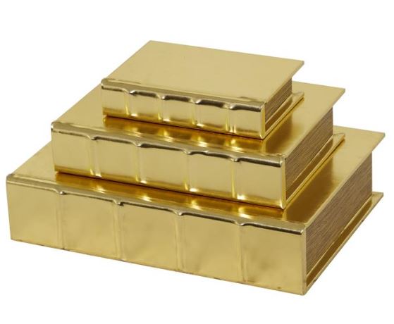 Gold Leather Book Box, Set of 3