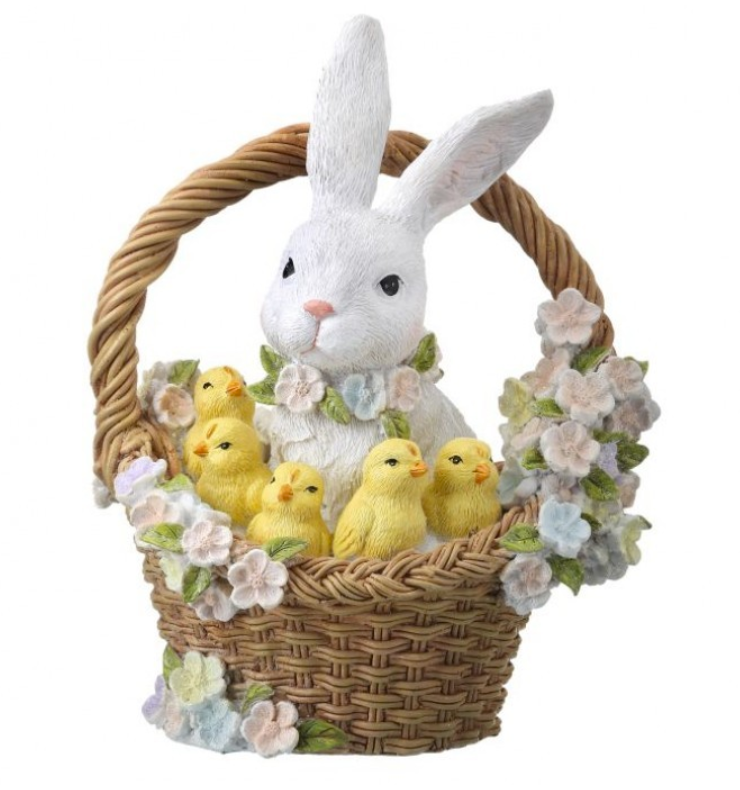 Bunny and Chicks in Flower Basket