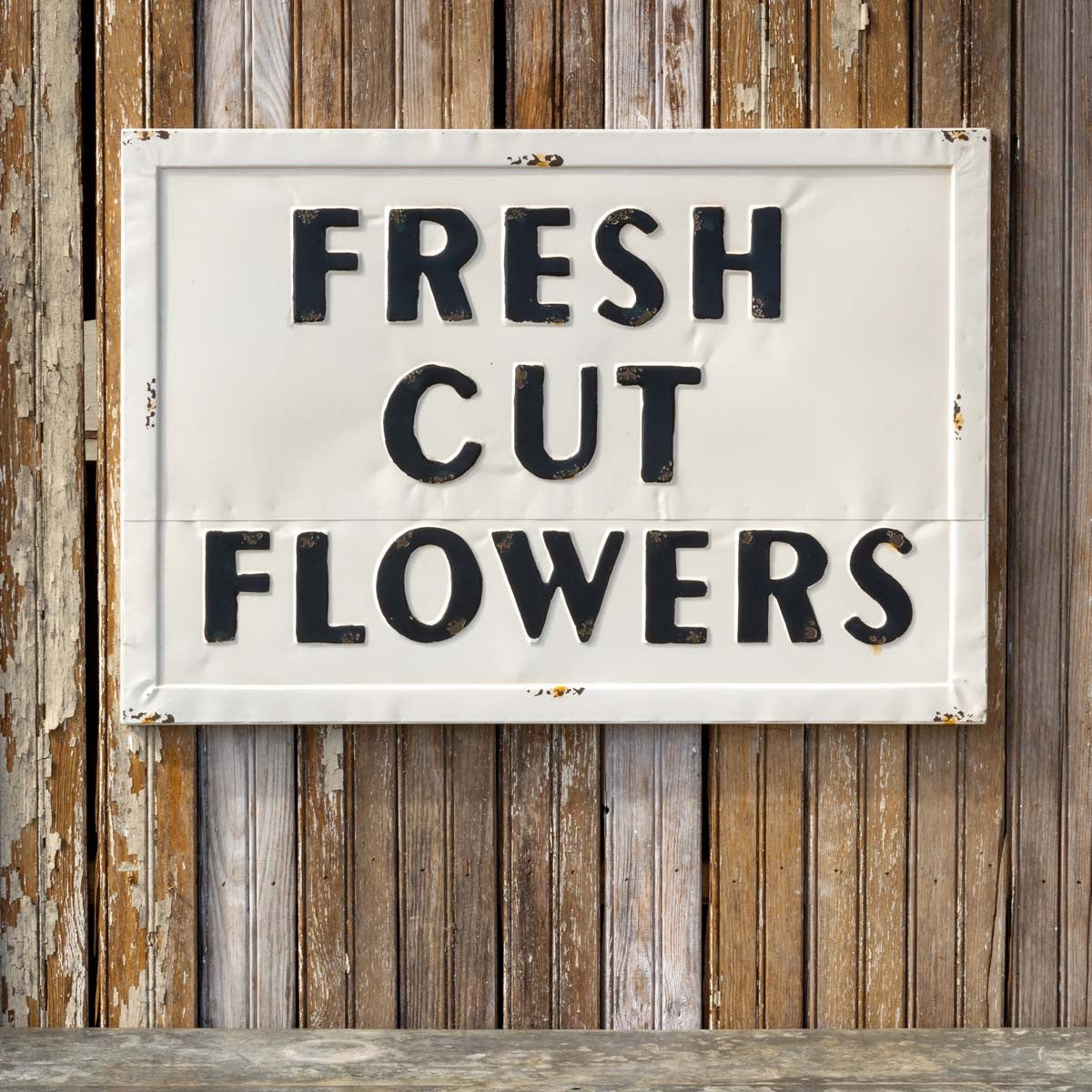 Embossed Metal "Fresh Cut Flowers" Sign