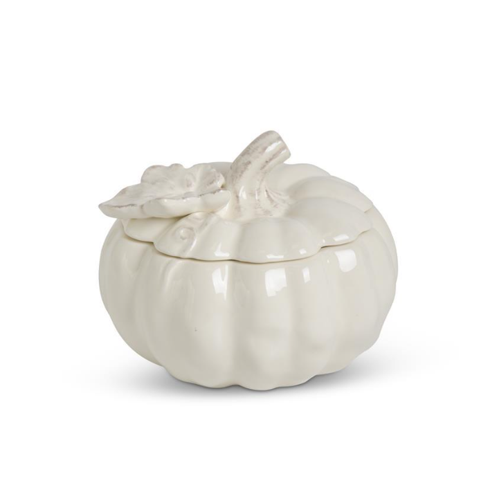 5.5" Cream Dolomite Lidded Pumpkin Container
